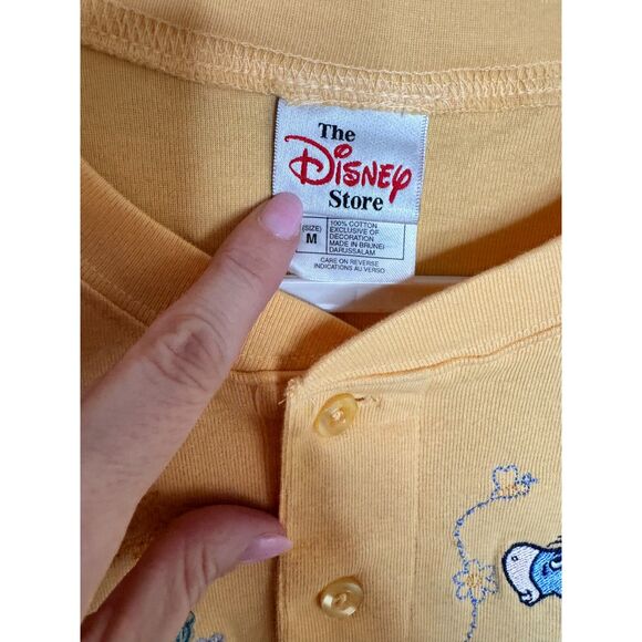 Vintage Disney Winnie the Pooh & Eeyore Embroidered Henley Shirt Women’s Yellow - Picture 5 of 5